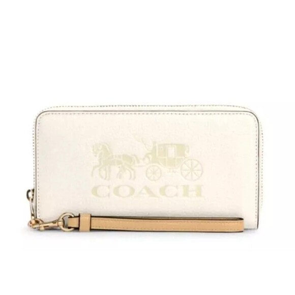 New Coach C3548 Long Zip Around Pebble Leather wallet Chalk / Vanilla Cream - Picture 1 of 2